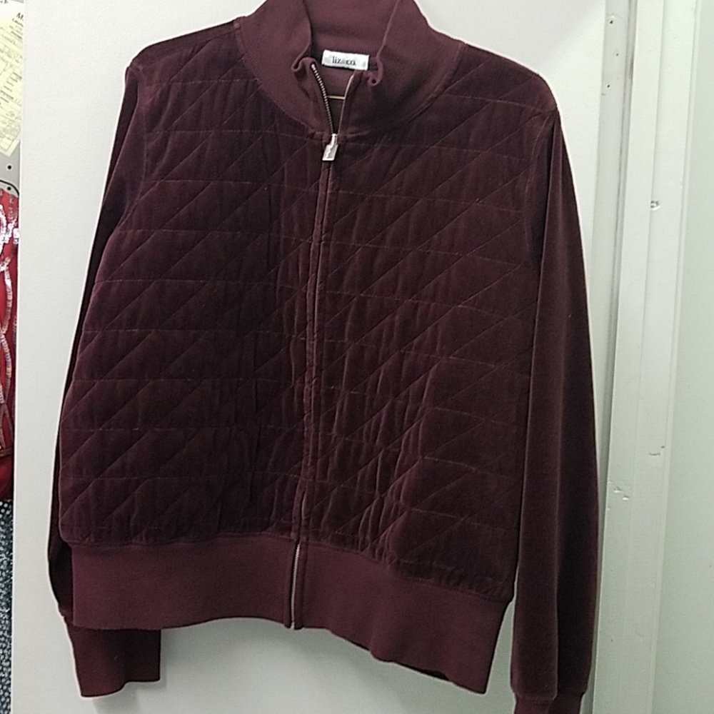 Liz & Co. Burgandy Velour  Zippered Jacket